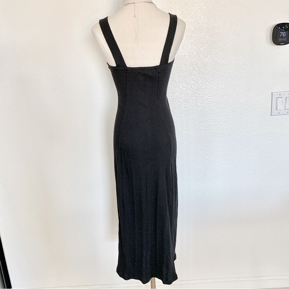 Free People Black Ribbed Knit Midi Dress with Bustier Detail and Wide Straps - Picture 6 of 8